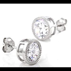 New Diamond Baguette Rhodium/*925 Silver Earrings